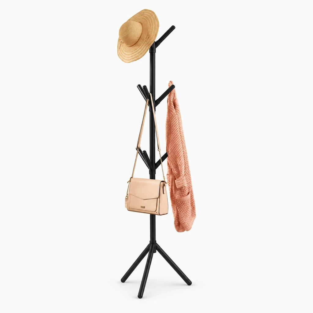 Arbre porte manteau debout au sol sans fixation, silhouette verticale naturelle