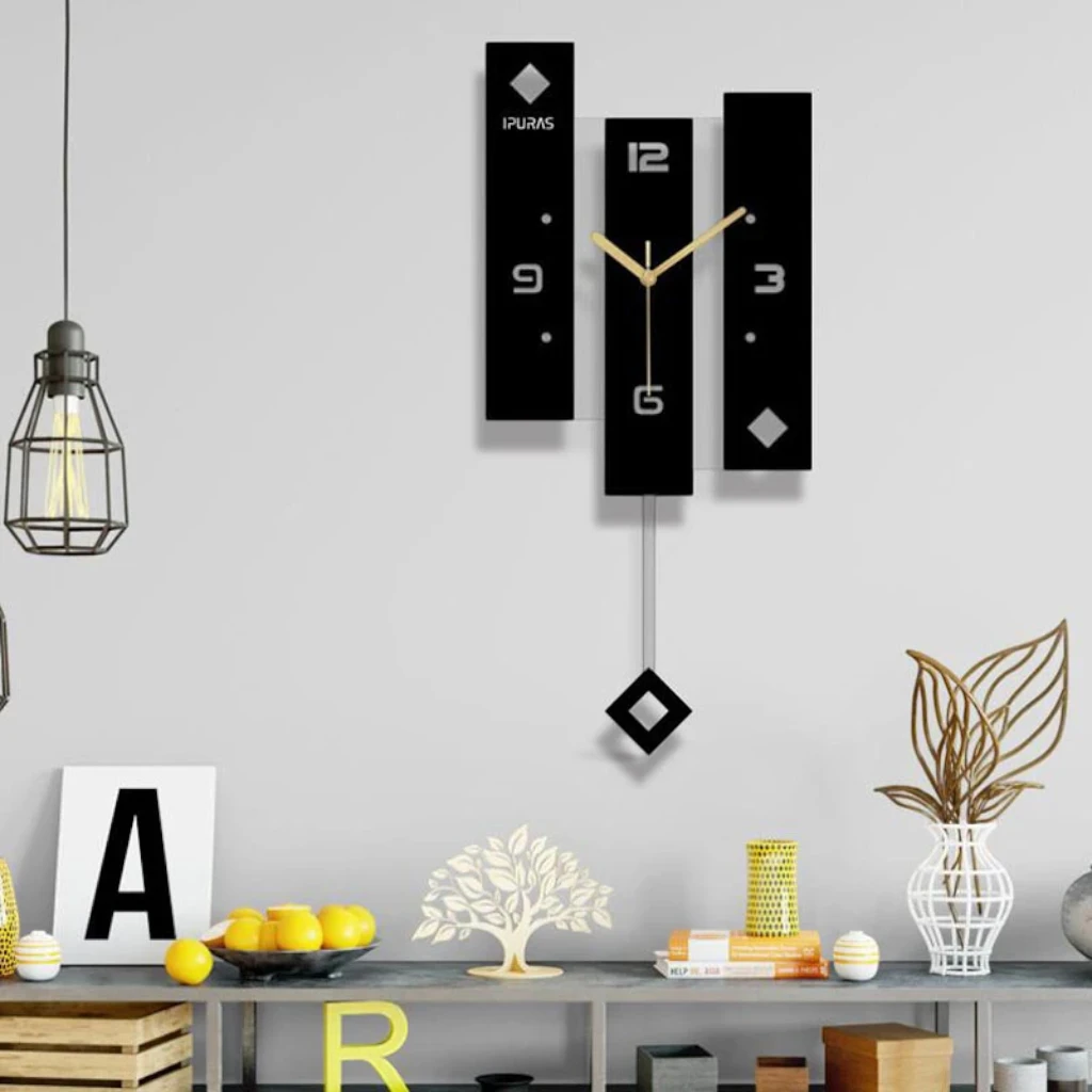 Grosse horloge décorative pivotante en acrylique avec aiguilles minimalistes