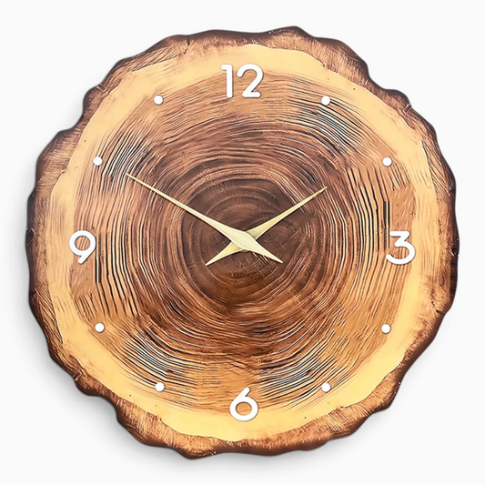 Horloge murale noire design avec anneau en bois massif et cadran épuré