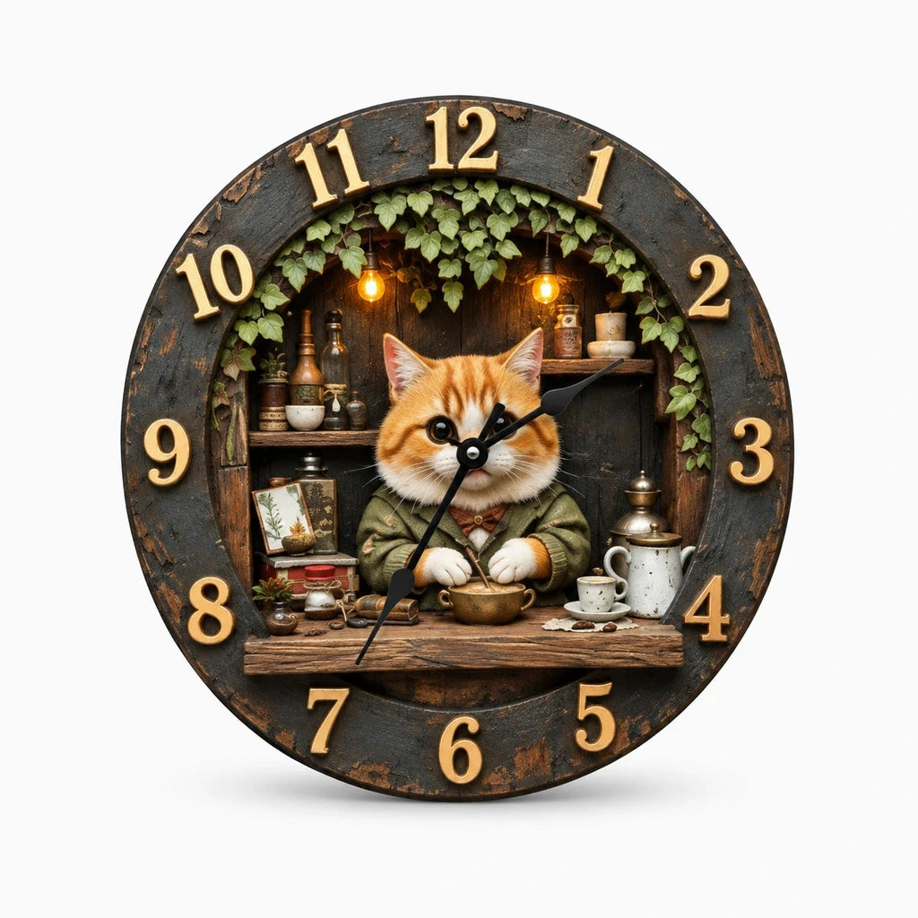 Horloge deco murale suspendue, silhouette animale chat, adaptée à tous les intérieurs