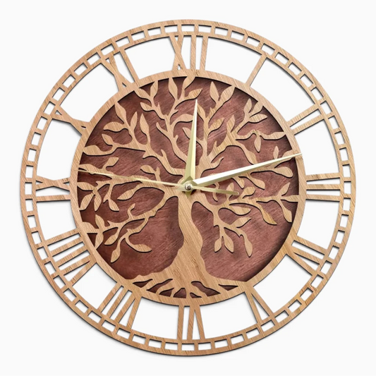 Horloge murale dorée avec motif d'arbre de vie découpé au laser