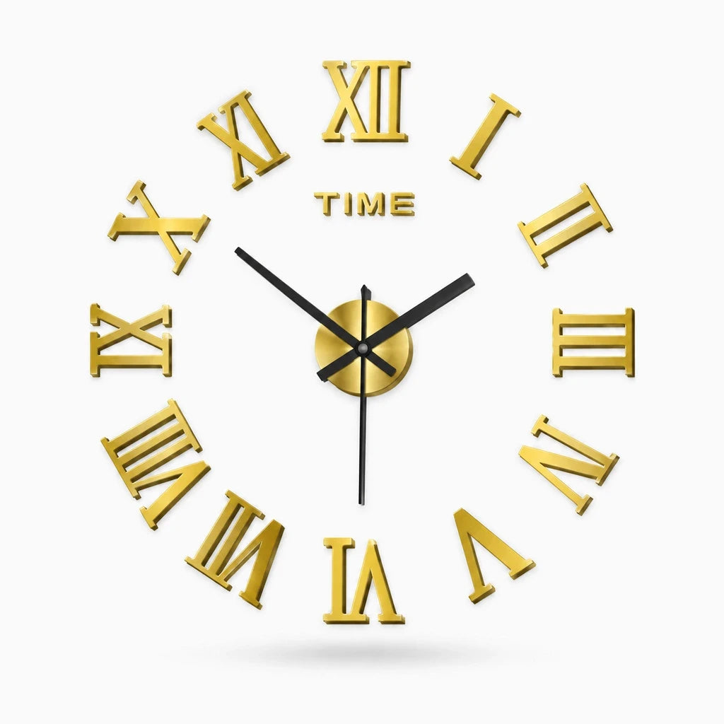 Horloge murale design digitale aux chiffres romains en relief 3D, finition miroir, forme ronde