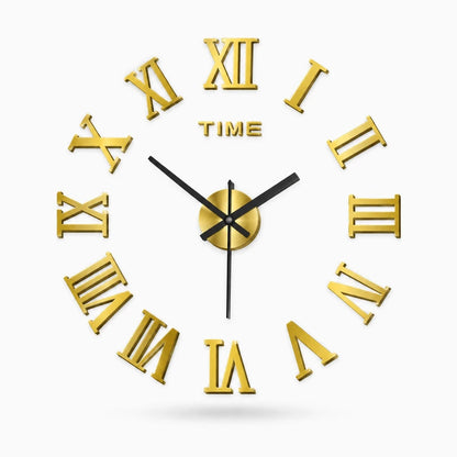 Horloge murale design digitale aux chiffres romains en relief 3D, finition miroir, forme ronde