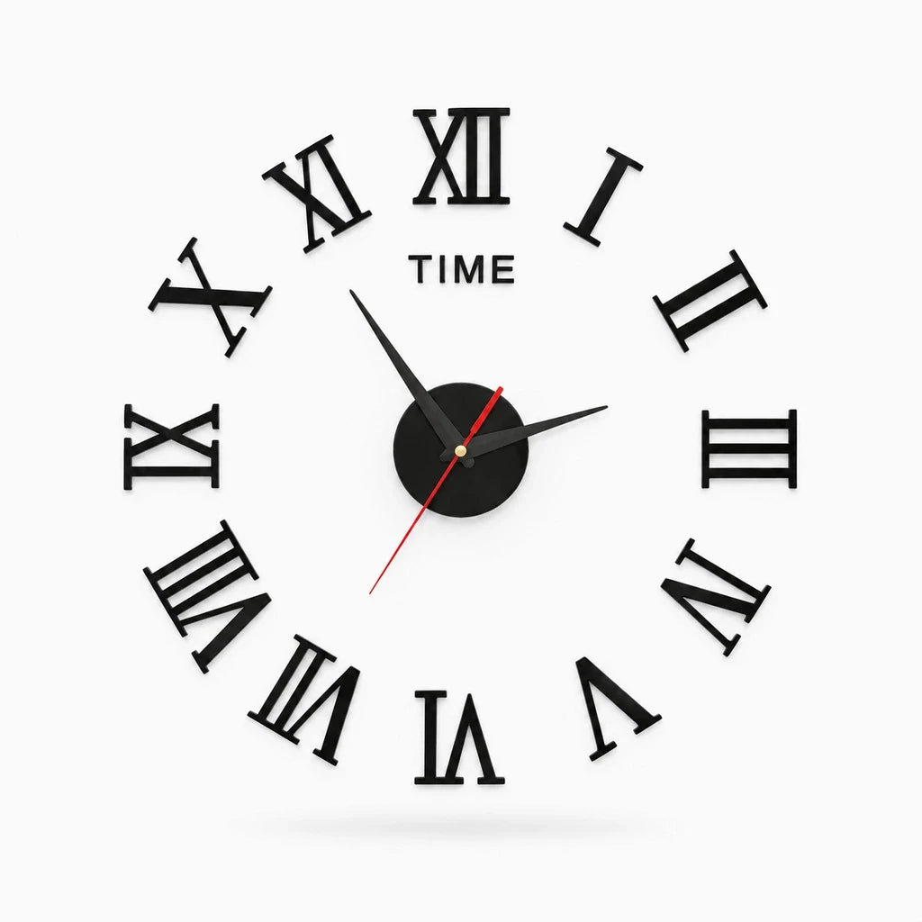 Horloge digitale murale design noire avec surface réfléchissante et détails sculptés