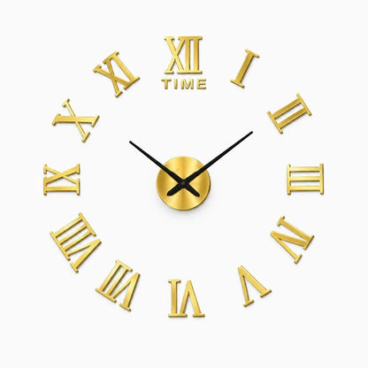 Horloge murale design digitale affichant l'heure, chiffres romains en 3D sur fond miroir