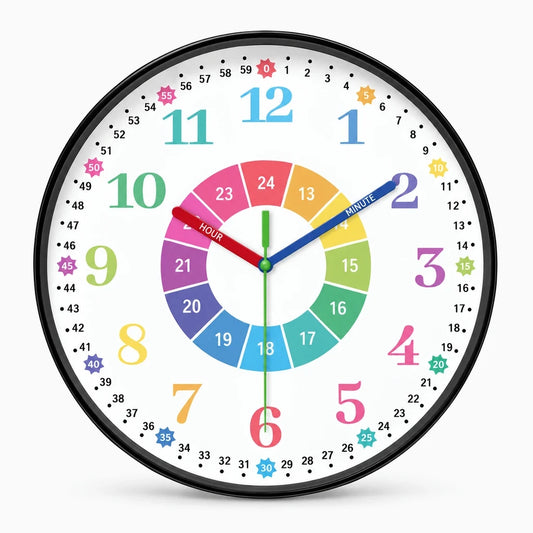 Horloge pédagogique murale 8 pouces avec cadran numéroté et aiguilles colorées pour apprendre l'heure