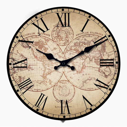 Horloge murale circulaire motifs boussole marine cadran rétro bois chaleureux