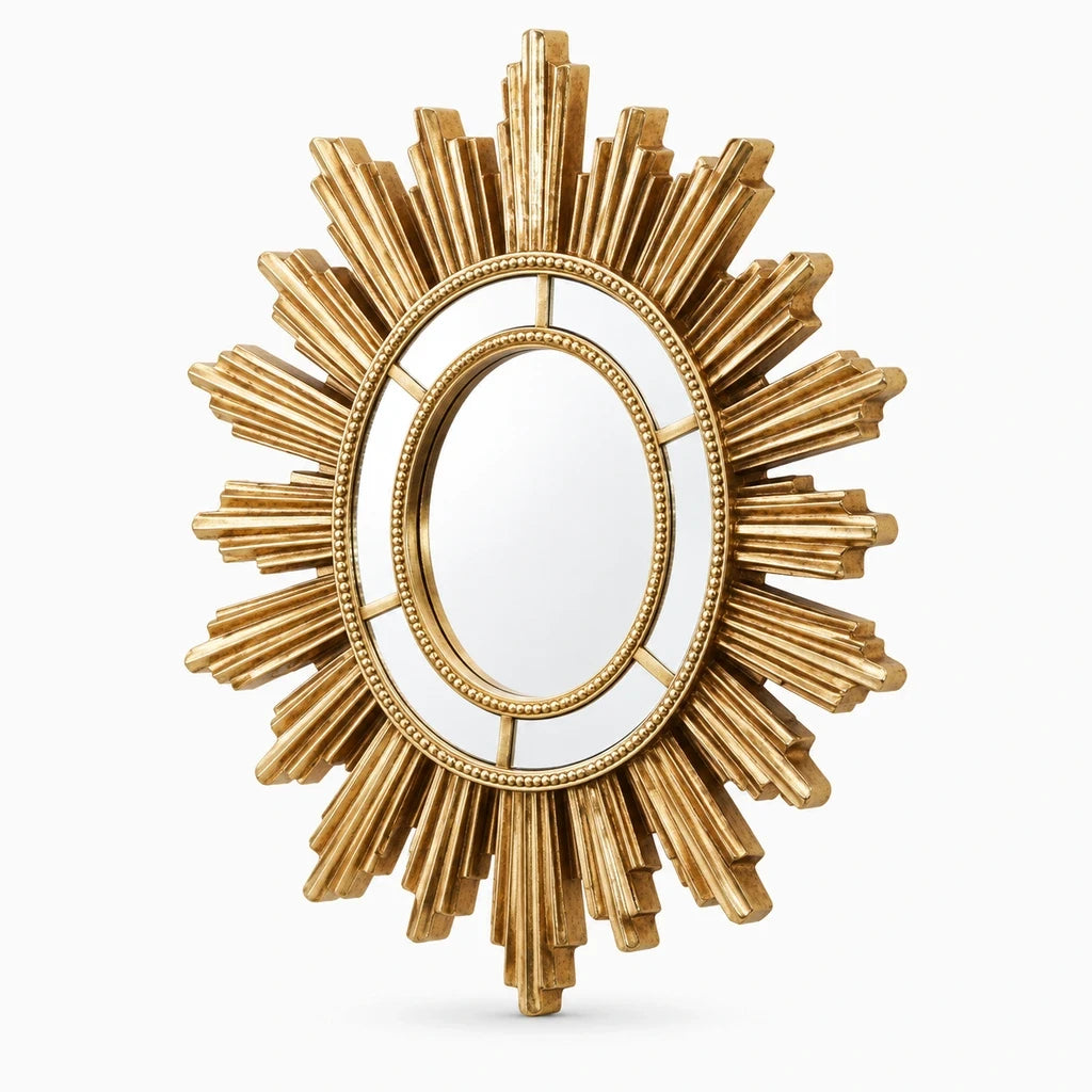 Miroir salon design rond en résine suspendu au mur blanc