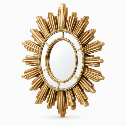 Miroir salon design rond en résine suspendu au mur blanc
