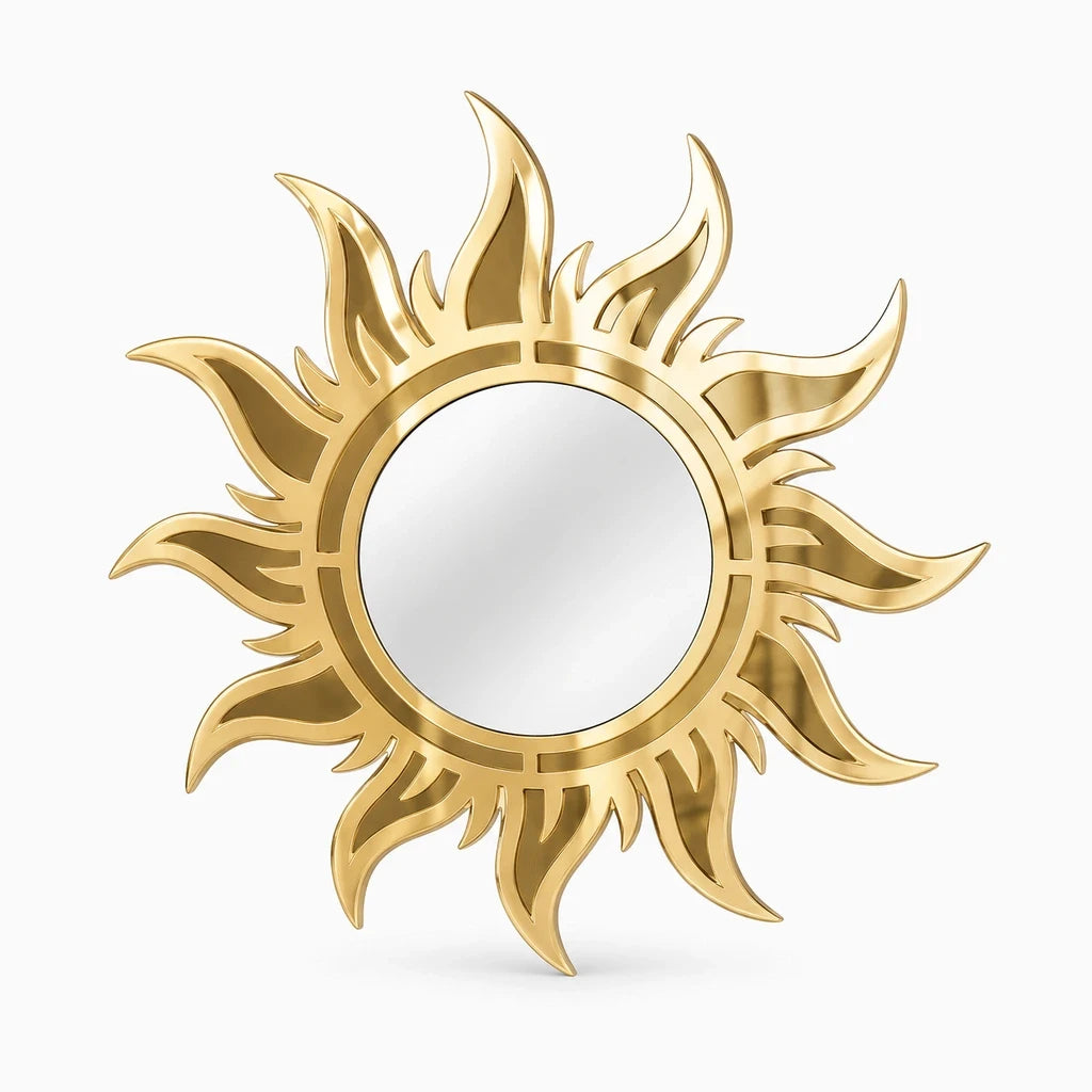 Cadre miroir acrylique géométrique avec silhouette rayonnante