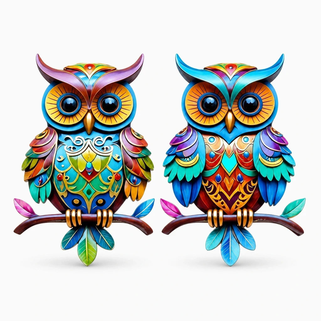 Objet mural deco hibou en 2D avec couleurs éclatantes pour intérieur et extérieur