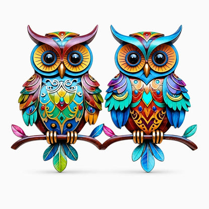 Hibou graphique coloré accroché sur une clôture en tant qu'objet deco