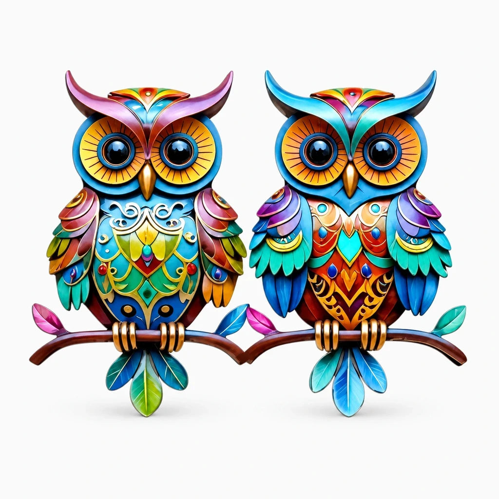 Objet deco murale hibou aux formes épurées et teintes brillantes pour terrasse ou jardin
