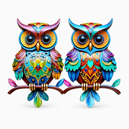 Objet deco murale hibou aux formes épurées et teintes brillantes pour terrasse ou jardin