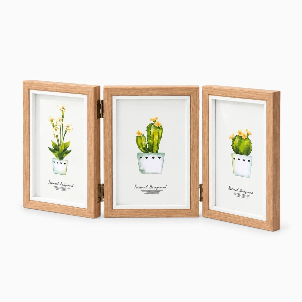 Portraits encadrés en bois replié comme un livre avec volets articulés