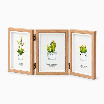 Portraits encadrés en bois replié comme un livre avec volets articulés