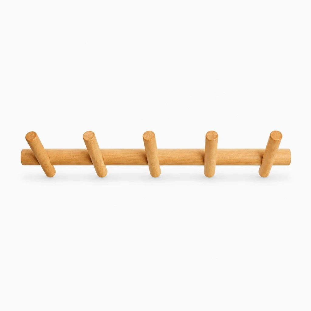 Porte-manteau mural enfant en bois massif avec cinq crochets pour vêtements et accessoires