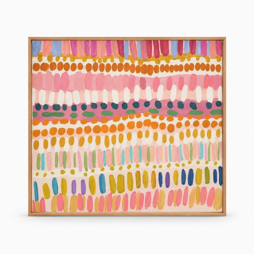 Tableau abstrait coloré aux blocs de teintes pastel harmonieuses sur toile