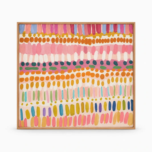 Tableau abstrait coloré aux blocs de teintes pastel harmonieuses sur toile