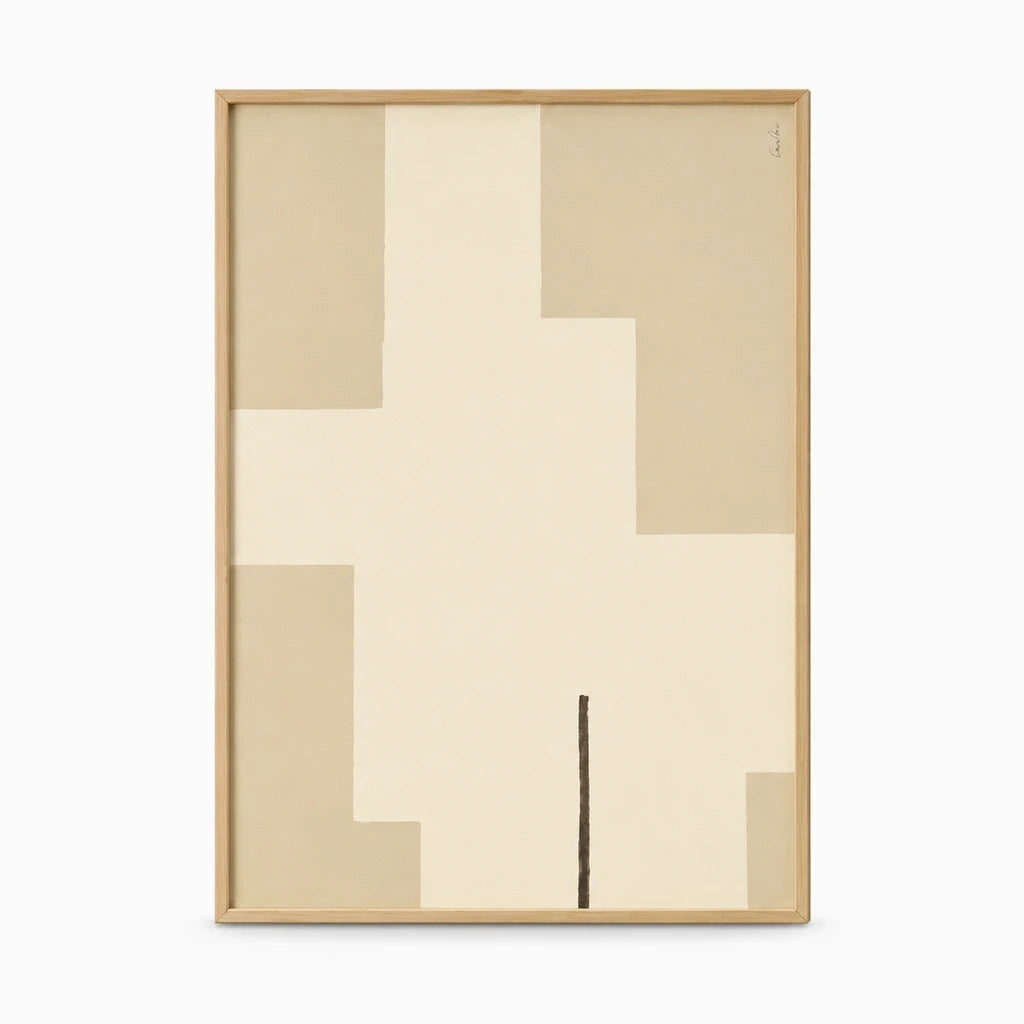 Composition minimaliste aux tons beiges et touches colorées pour décoration murale