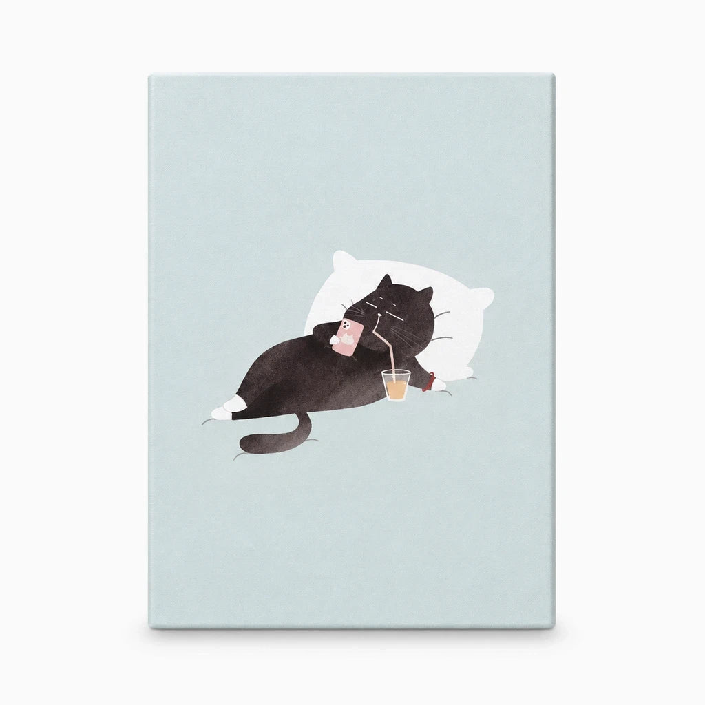 Tableau mural en toile textile avec motif chat humoristique et couleurs vives