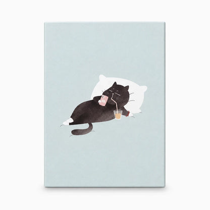 Tableau mural en toile textile avec motif chat humoristique et couleurs vives