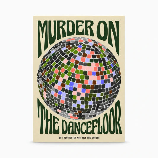 Tableau cuisine deco avec motif boule disco colorée et citation espiègle sur toile imprimée