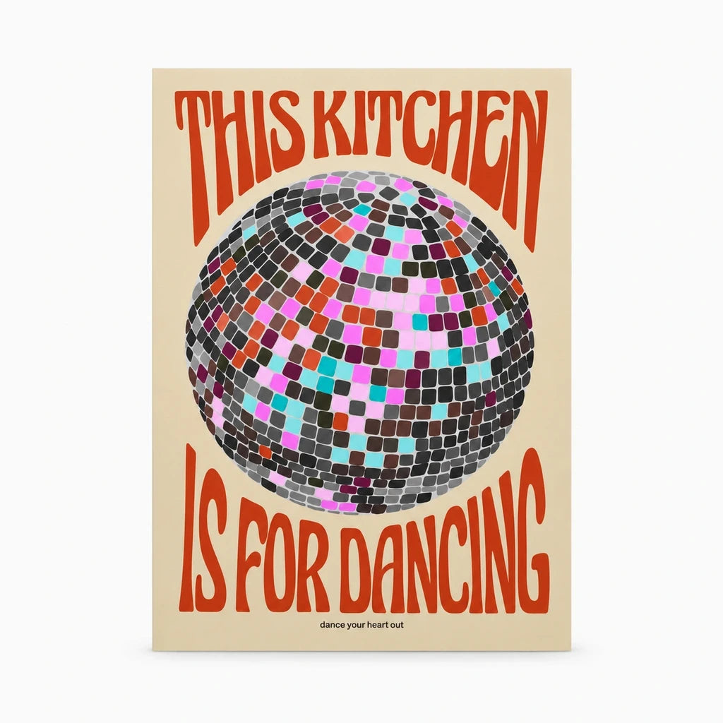 Toile décorative pour cuisine, design contemporain avec boule disco et texte ludique