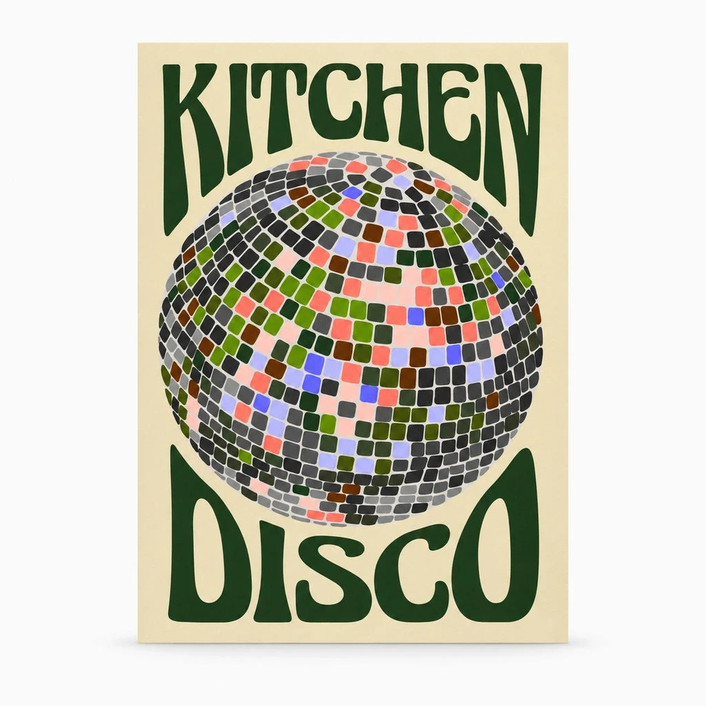 Décor cuisine deco sur toile, impression nette avec motif disco et message amusant